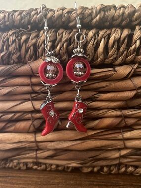 Red Cowboy Boot Dangle Earrings - Women's Jewelry
